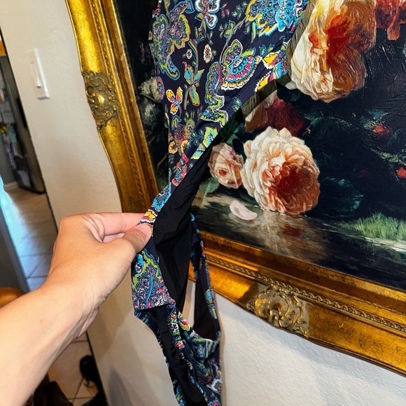 J. Crew Black Multi-Color Floral Print Halter Cut Out Sides and Back One Piece 2 - Picture 5 of 7